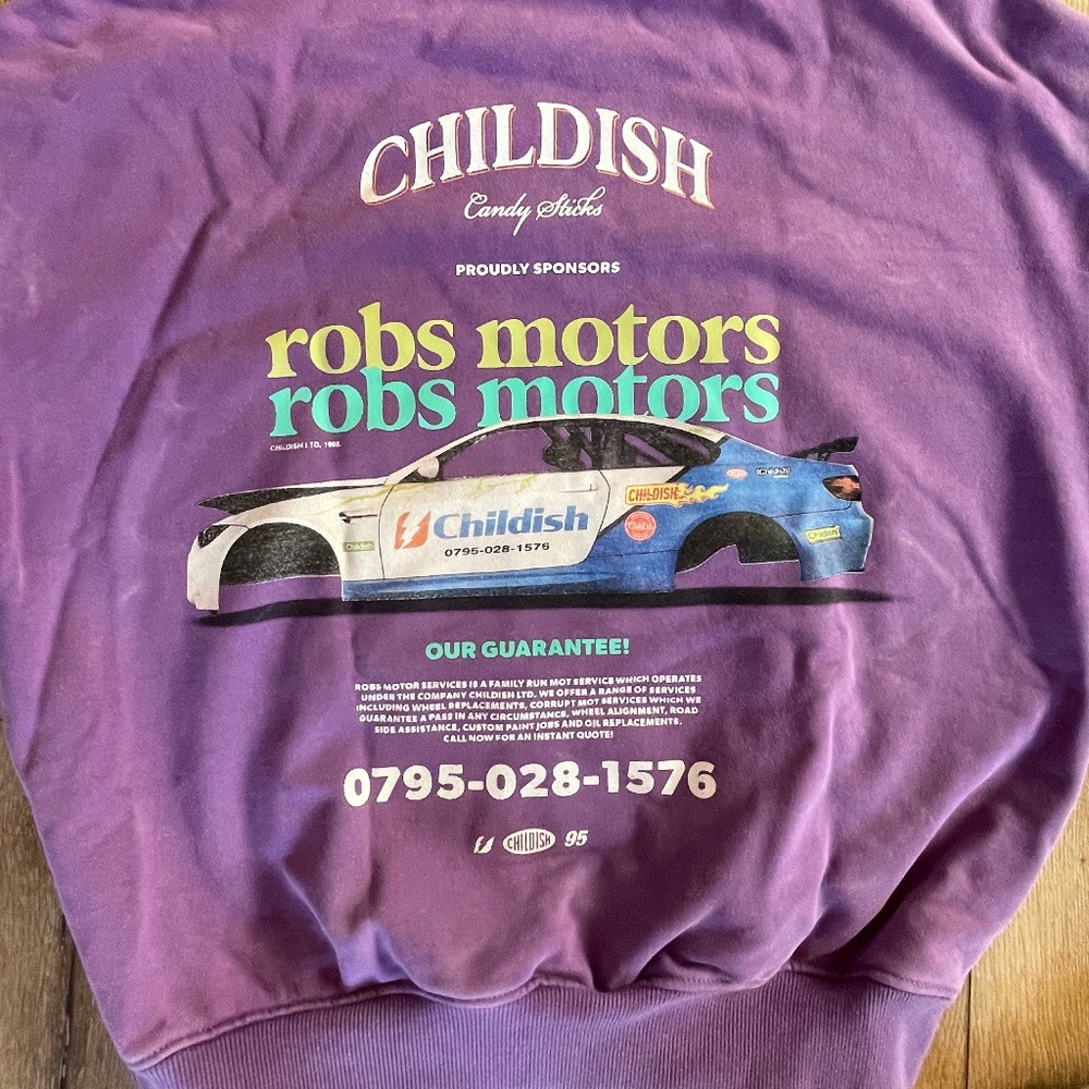 Childish Vintage Racing 95 Robs Motor Purple Hoodie Size S - Picture 8 of 10